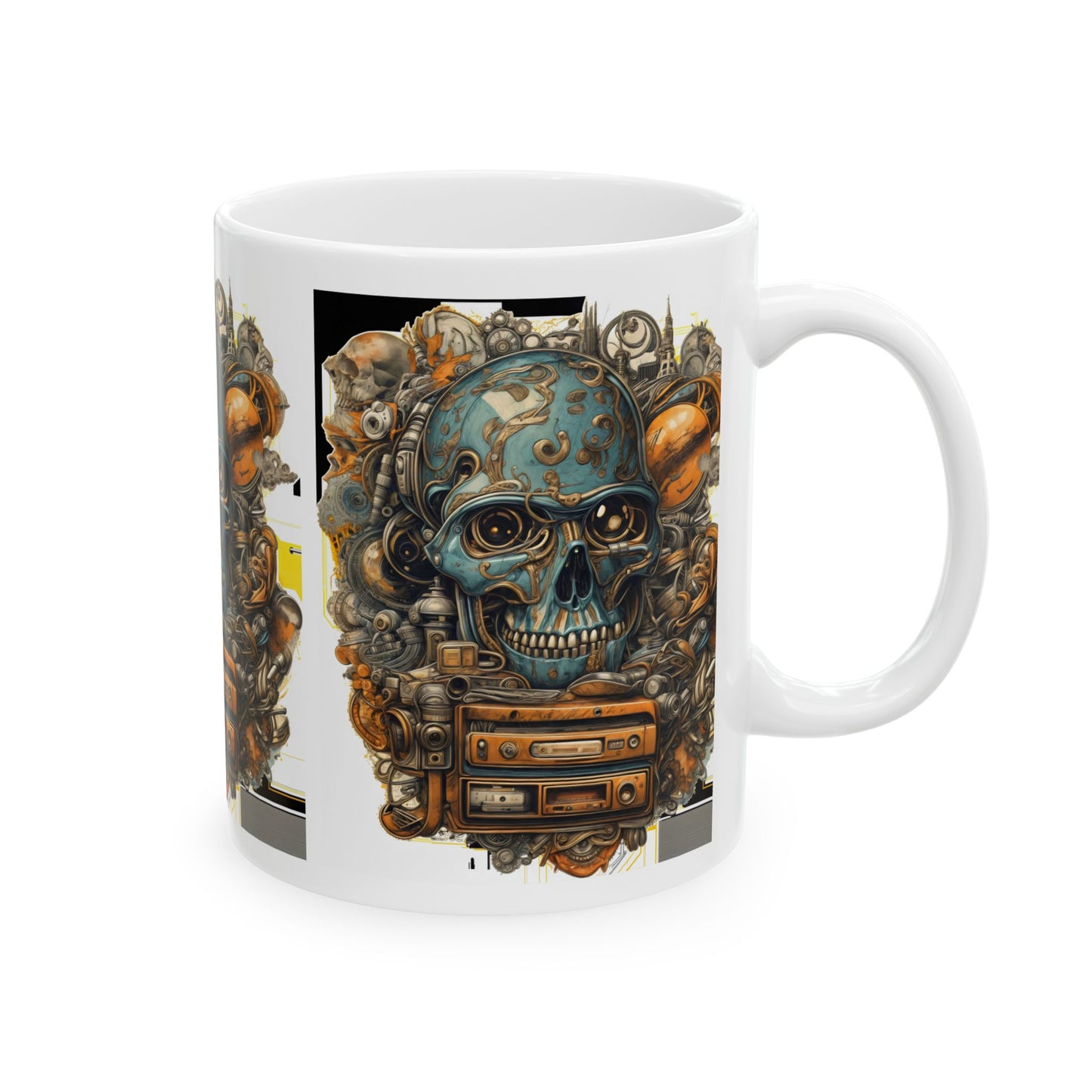 Skull Art Ceramic Mug - Unique 11oz & 15oz Coffee Cup for Music Lovers