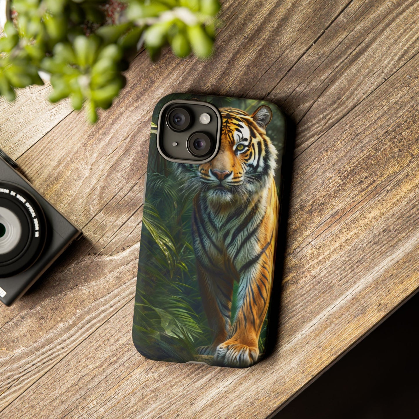 Tiger Themed Tough Case - Head Phone Case for iPhone 15