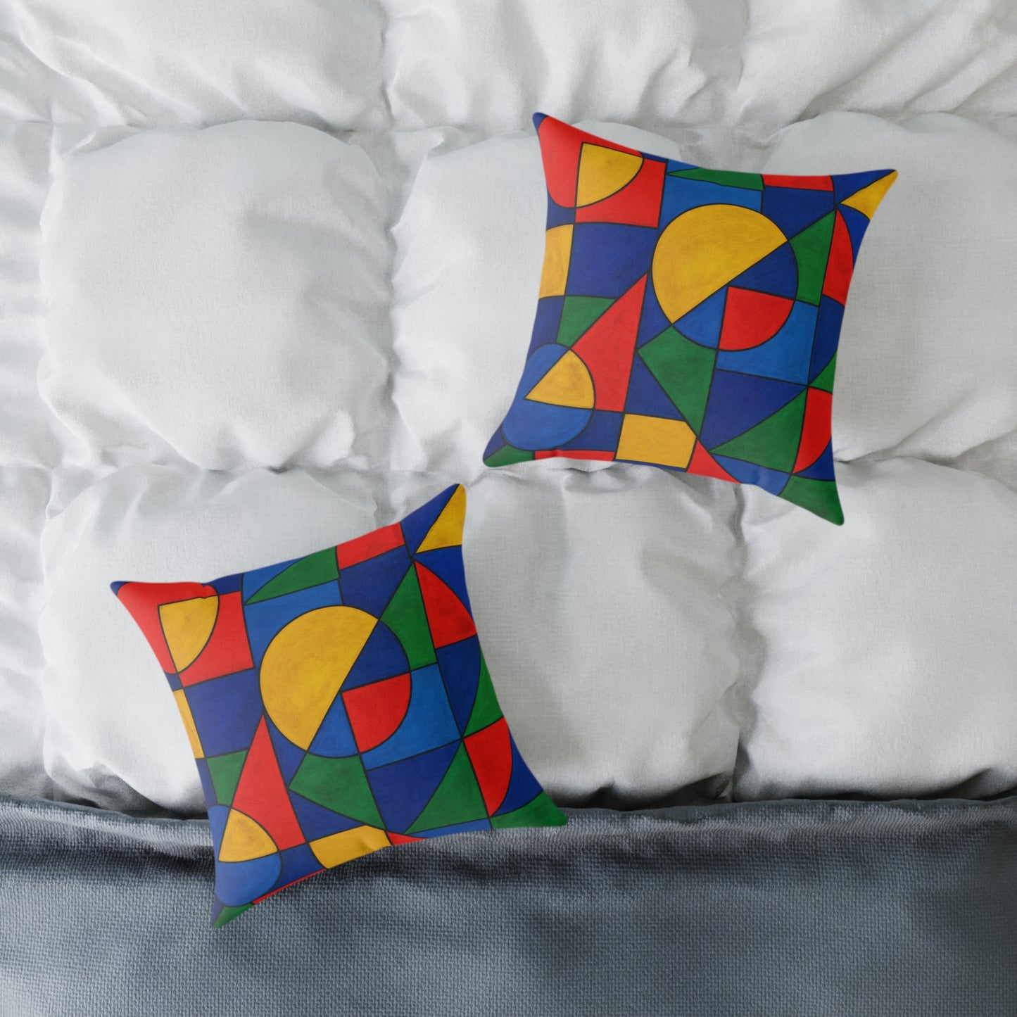 Geometric Color Block Pillow - Modern Abstract Square Throw