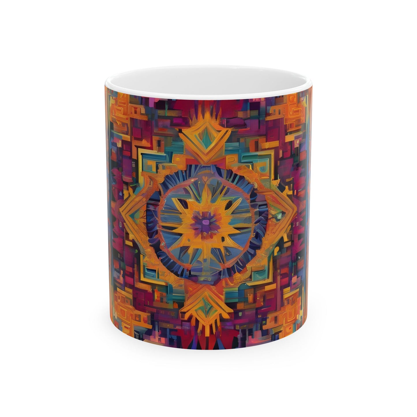 Vibrant Geometric Ceramic Mug - Colorful Art Design for Coffee Lovers