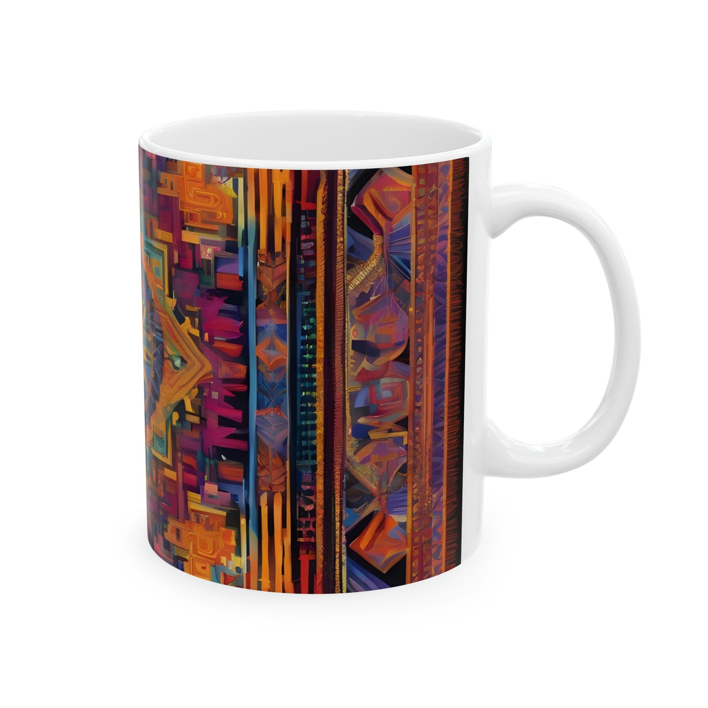 Vibrant Geometric Ceramic Mug - Colorful Art Design for Coffee Lovers