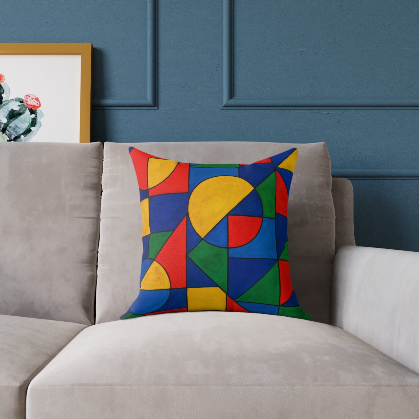 Geometric Color Block Pillow - Modern Abstract Square Throw