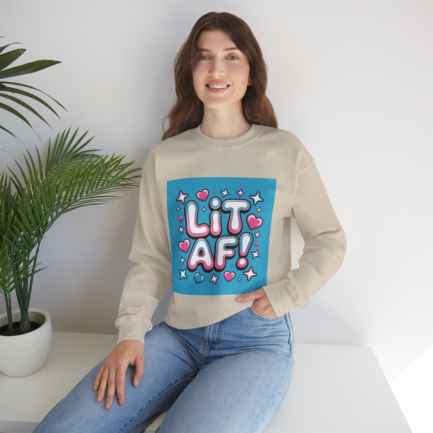 Lit AF! Unisex Heavy Blend Crewneck Sweatshirt - Fun and Stylish Casualwear