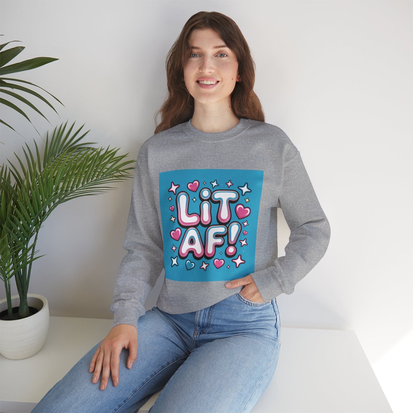 Lit AF! Unisex Heavy Blend Crewneck Sweatshirt - Fun and Stylish Casualwear