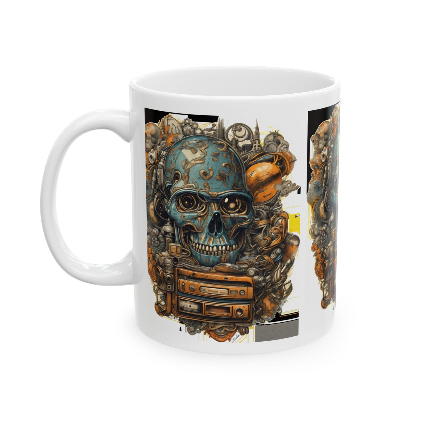 Skull Art Ceramic Mug - Unique 11oz & 15oz Coffee Cup for Music Lovers
