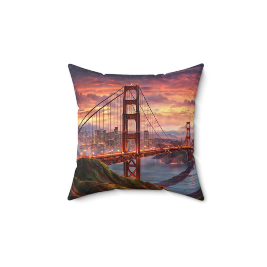 Square Pillow | Golden Gate Bridge Sunset Cozy Home Decor
