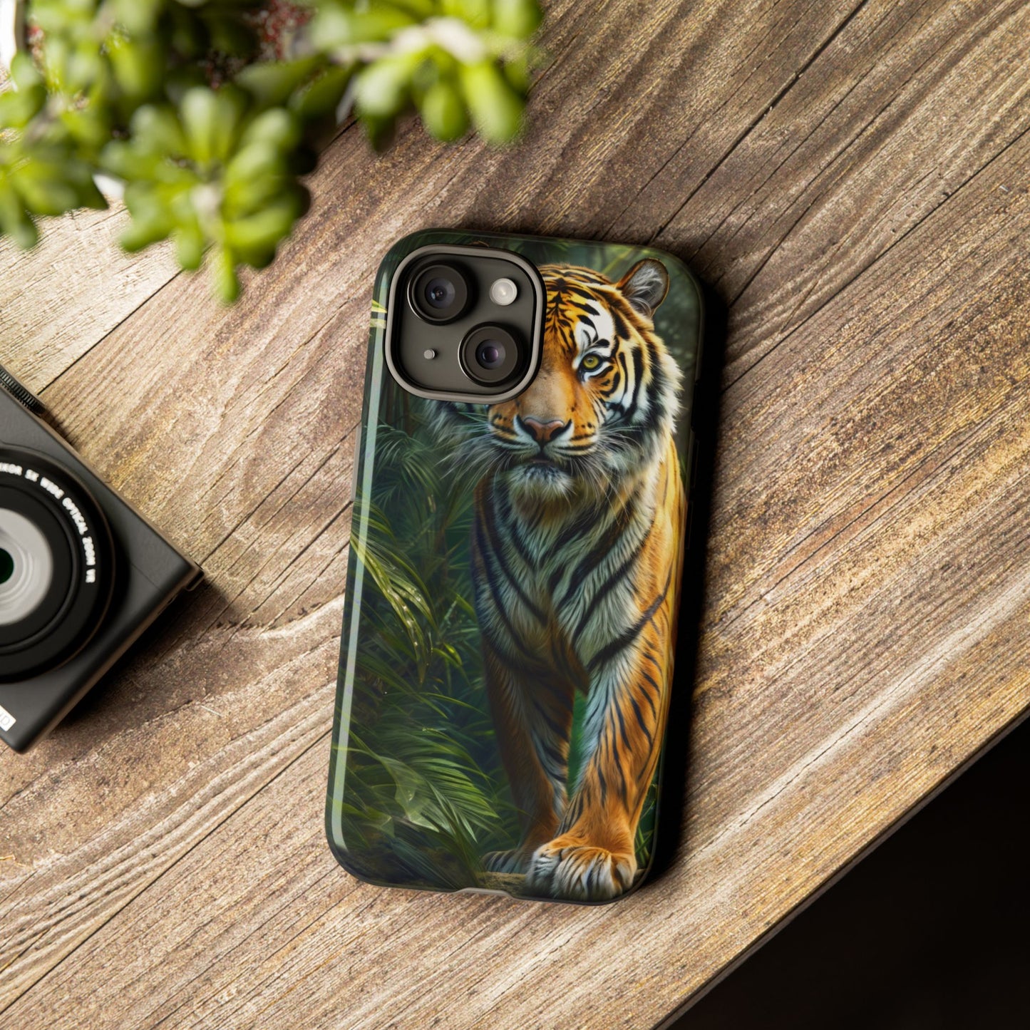 Tiger Themed Tough Case - Head Phone Case for iPhone 15