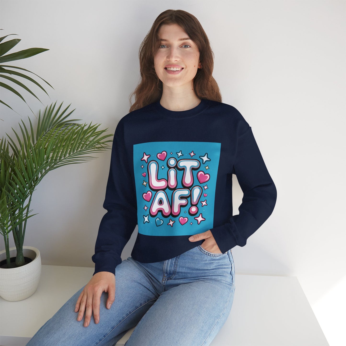 Lit AF! Unisex Heavy Blend Crewneck Sweatshirt - Fun and Stylish Casualwear