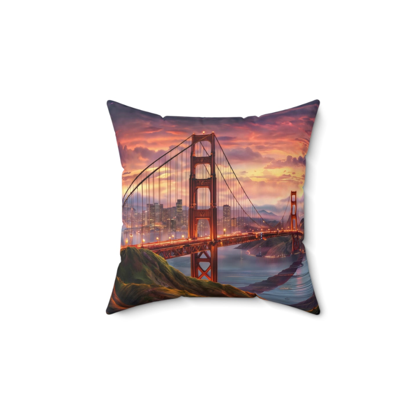 Square Pillow | Golden Gate Bridge Sunset Cozy Home Decor