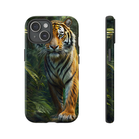 Tiger Themed Tough Case - Head Phone Case for iPhone 15