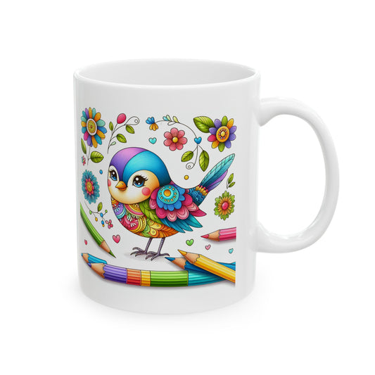 Colorful Little Bird Ceramic Mug | 11oz Artistic Coffee Cup