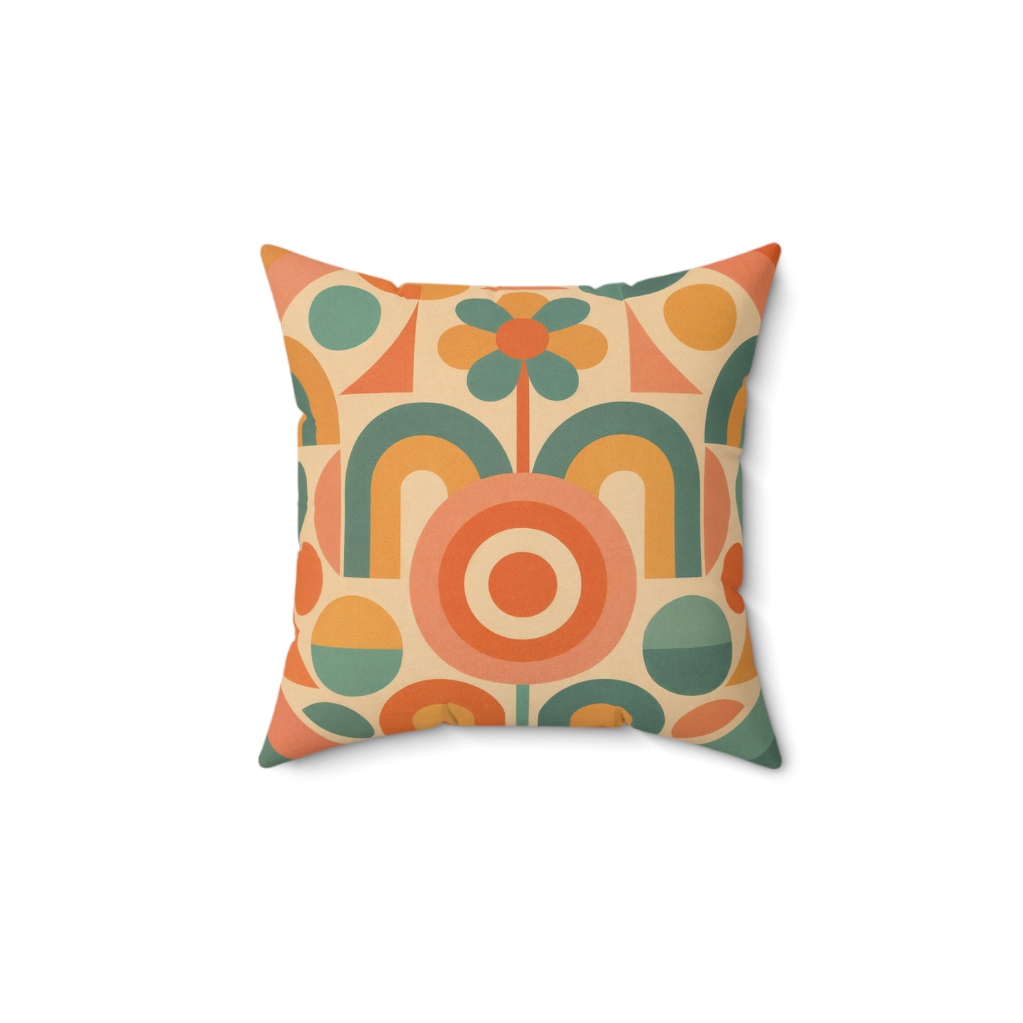 Retro Geometric Floral Pillow - Mid Century Modern Decorative Throw