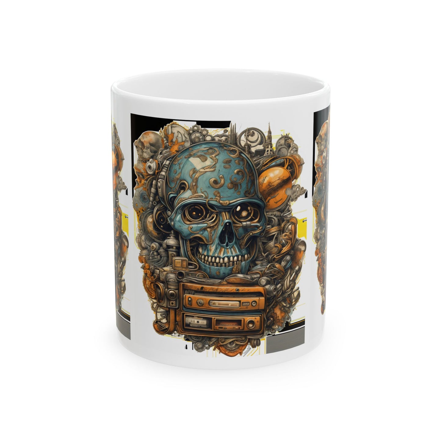 Skull Art Ceramic Mug - Unique 11oz & 15oz Coffee Cup for Music Lovers