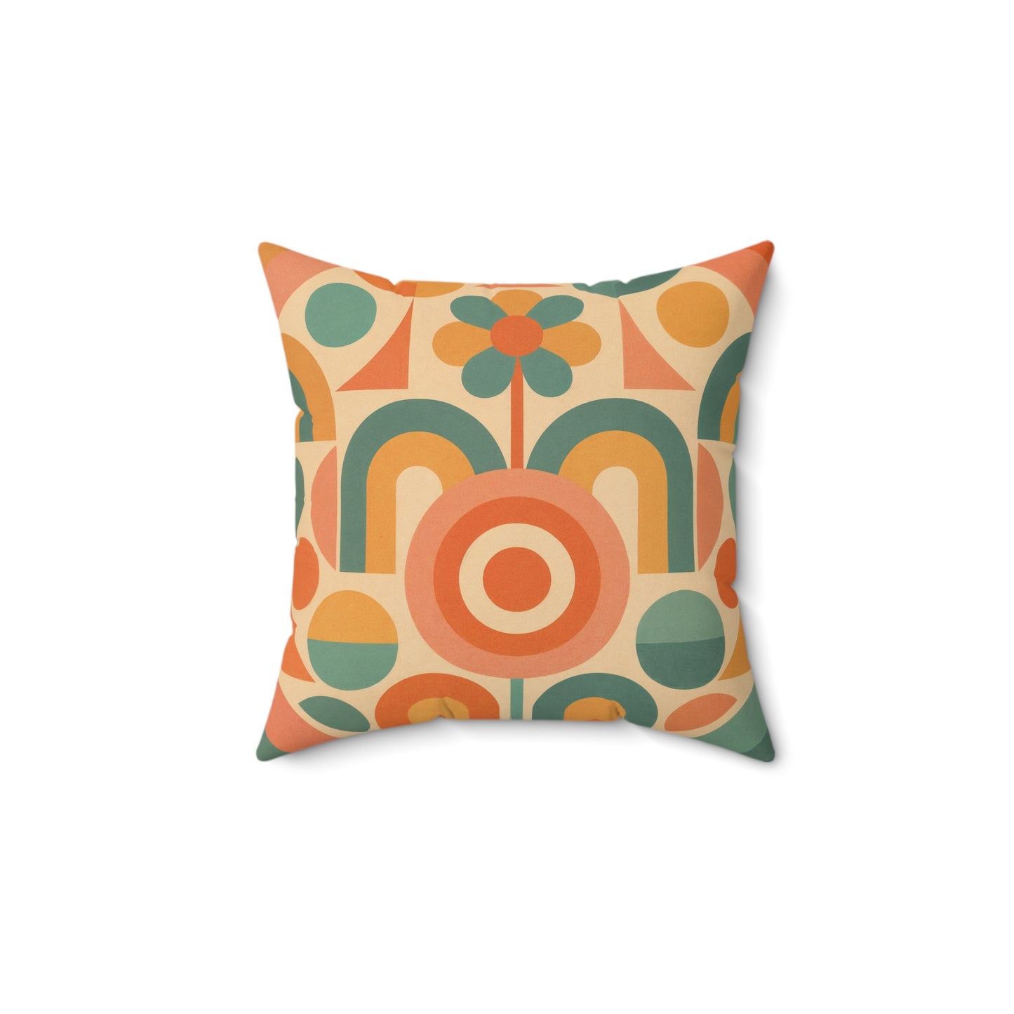 Retro Geometric Floral Pillow - Mid Century Modern Decorative Throw